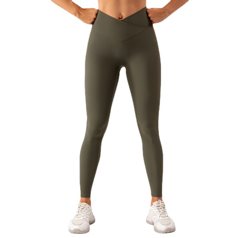 High Waisted Women's Yoga Pants Compression Fit Quick Dry Ribbed Gym Tights for Tummy Control Sculpting and Enhanced Lift Ideal for Running and Workout Sessions