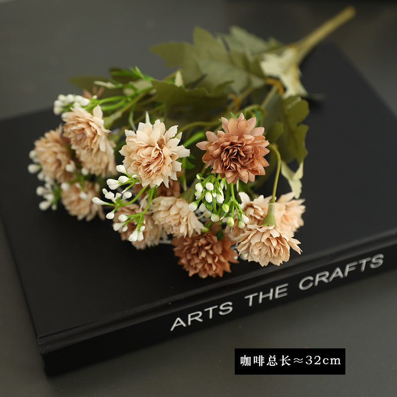 Elegant Korean Silk Flower 5-Branch Dandelion Bouquet – Perfect for Home Decor, Living Room Accents, New Year Celebrations, and Wedding Decorations with Beautiful Hydrangeas