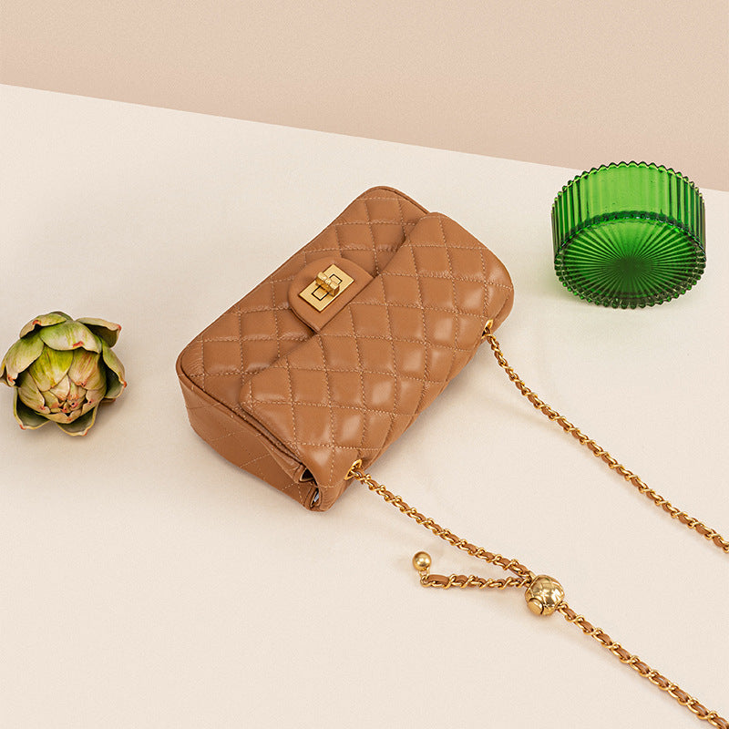 Genuine Leather Quilted Shoulder Bag for Women Luxurious Grade Cowhide with Chic Gold Accents Versatile Crossbody Design