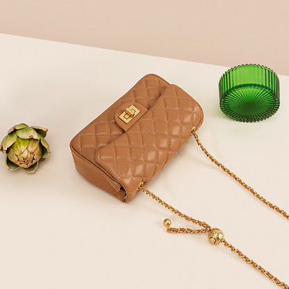 Genuine Leather Quilted Shoulder Bag for Women Luxurious Grade Cowhide with Chic Gold Accents Versatile Crossbody Design