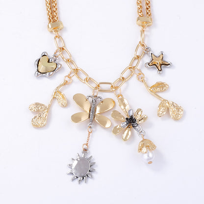 Elegant Alloy Animal and Flower Tassel Pendant Women’s Chain Necklace – Chic, Versatile and Perfect for Any Casual Occasion