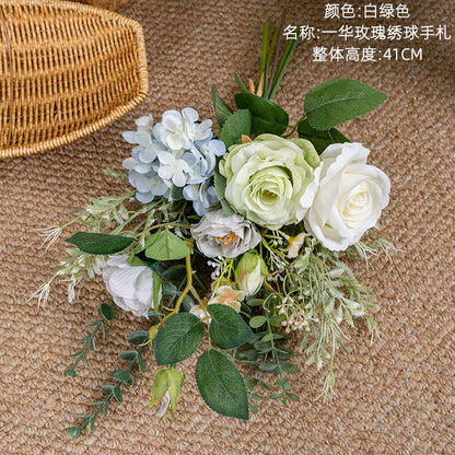 Artificial Hydrangea Bouquet with Elegant Rose Design for Weddings | Stunning Wall Decor and Handheld Floral Arrangement CF02002