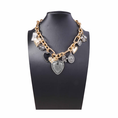 Vintage-Inspired Creative Alloy Heart Pendant Necklace with Micro-Paved Zircon Stones - Stylish Chain Options for a Unique Look