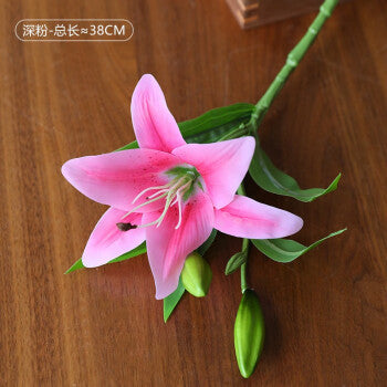 Realistic Artificial Single-Stem 3-Head PVC Lily -  Quality Faux Flowers for Wedding and Home Decor, Luxurious Plastic Floral Arrangement