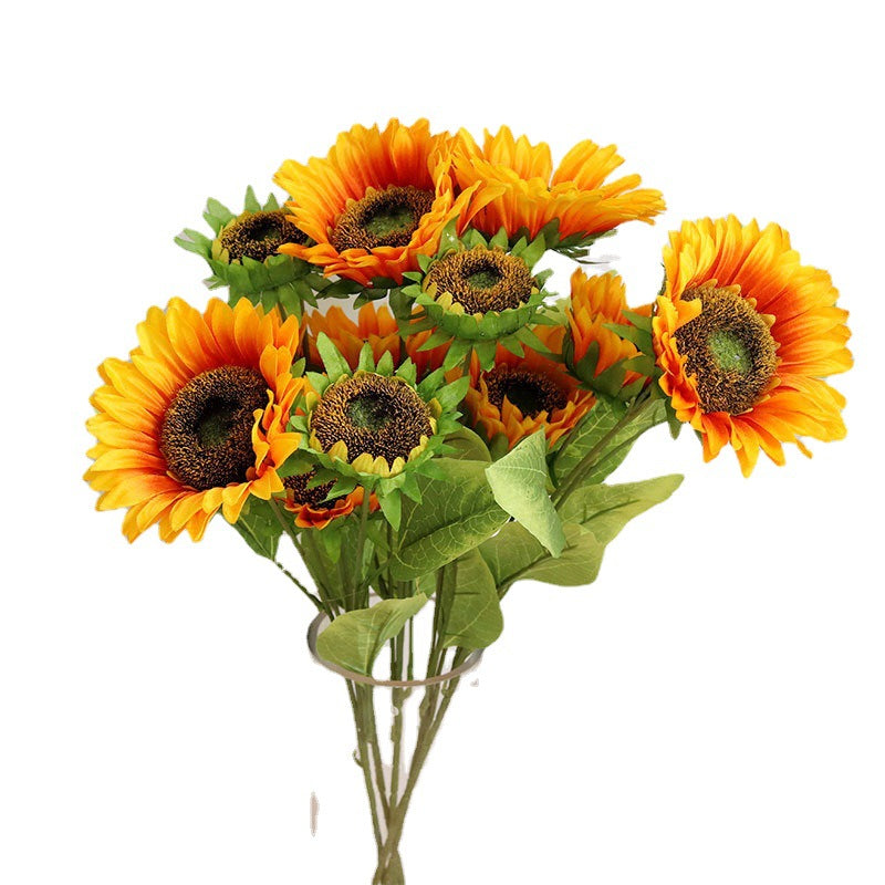 Beautiful 3-Head Artificial Sunflower Bouquet for Home Décor – Ideal for Living Room, Rustic Interior Design, and Photography Props for Stunning Floral Arrangements