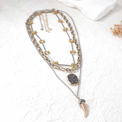 Unique Alloy Animal Horn Pendant Necklace Set - Three Chic Pieces for Effortless Style in Casual Wear - Perfect for the Modern Woman