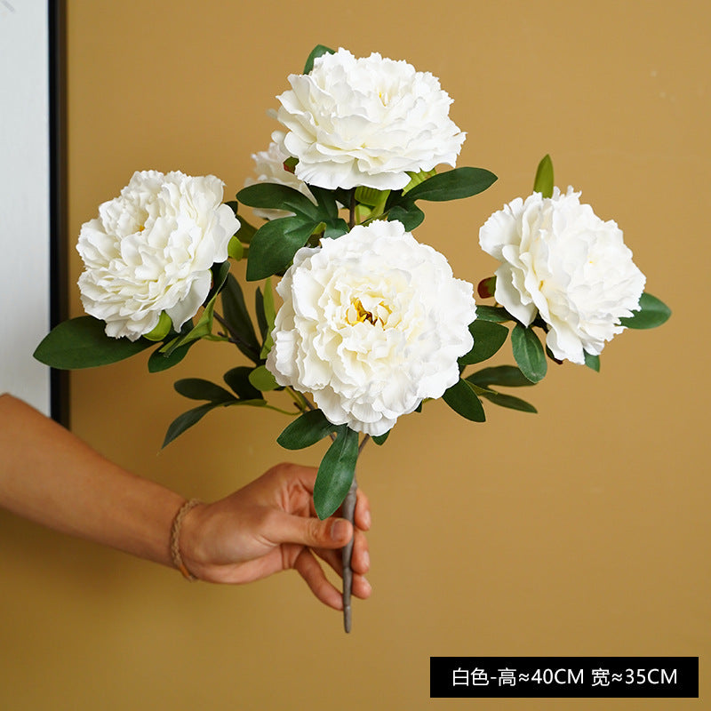 Realistic 5-Peony Faux Flowers for Wedding Decor - Perfect for Hotel and Venue Arrangements, Bouquets, and Aisle Markings