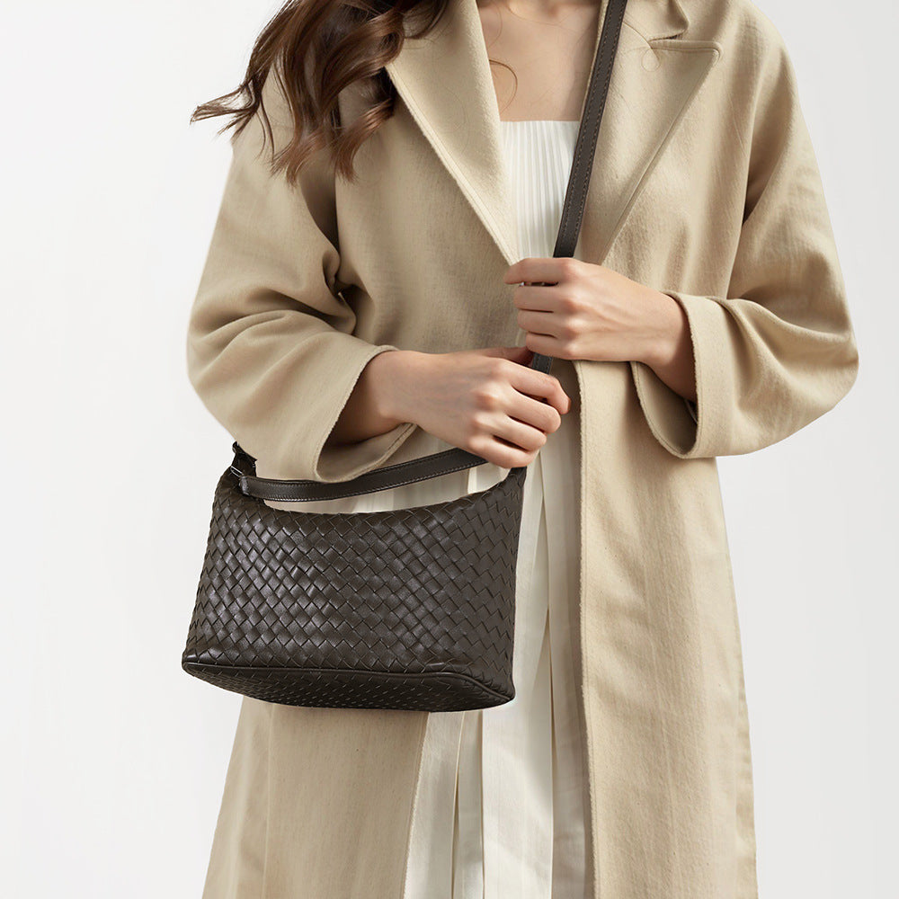 Luxury Handcrafted Braided Sheepskin Crossbody Bag for Women Versatile Genuine Leather Tote and Handbag