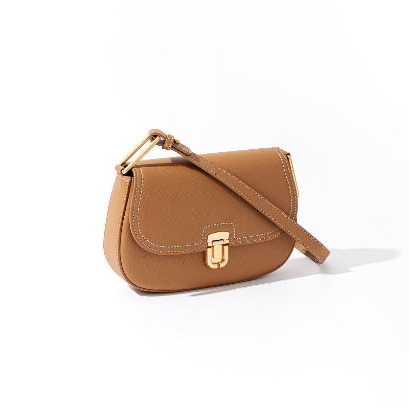 Designer Inspired Small Saddle Bag Genuine Leather Luxe Versatile Arm Hand Carry Dual Strap Shoulder Crossbody Style Korean Fashion Trend