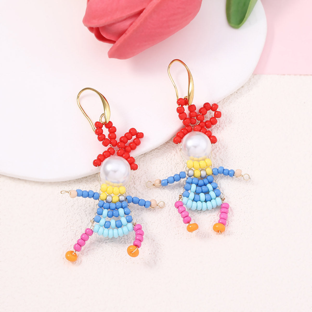 Unique Handcrafted Cartoon Character Beaded Hook Earrings - Quirky, Adorable Designs for a Playful Style