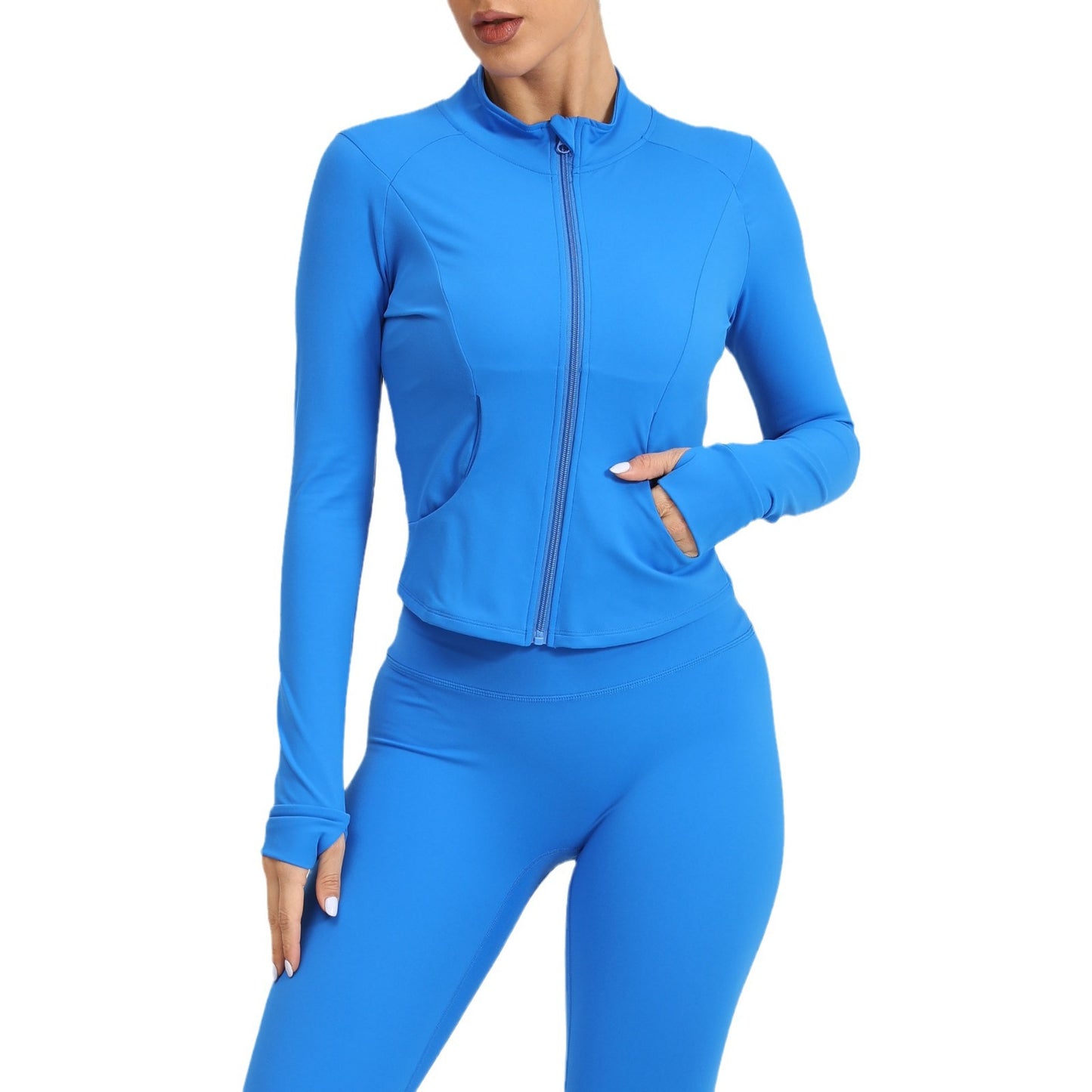 Women's Autumn and Winter Outdoor Running Yoga Jacket High Collar Zip Up Sports Top for Quick Dry Comfort and Body Hugging Fit