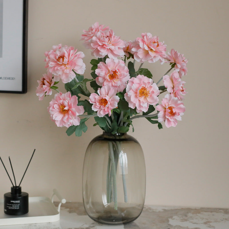 Elegant Wedding Home Decor:  Faux Peony Floral Arrangement with 3 Velvet Blooms - Perfect for Stylish Interiors