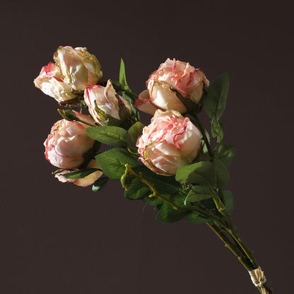 Realistic 3-Head Bundled Edged Rose Flowers - Elegant Faux Floral Decoration for Home and Living Room Centerpieces