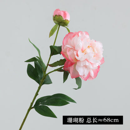 Realistic Single Stem Double Headed Peony Flower - Luxurious Home Decor for Stunning Wedding Arrangements and Celebrations with Artificial Garden Peonies