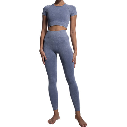 Seamless Wash Finished Women's Yoga Set for Fall and Winter Comfortable Sports Bras Running Leggings and Crop Tops for Fitness Performance