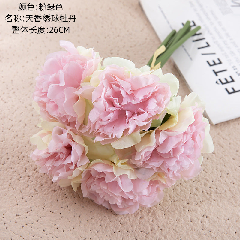 Realistic Peony Flower Bouquet - Lifelike Faux Floral Home Decor Craft for Weddings and Special Events - GF14921B