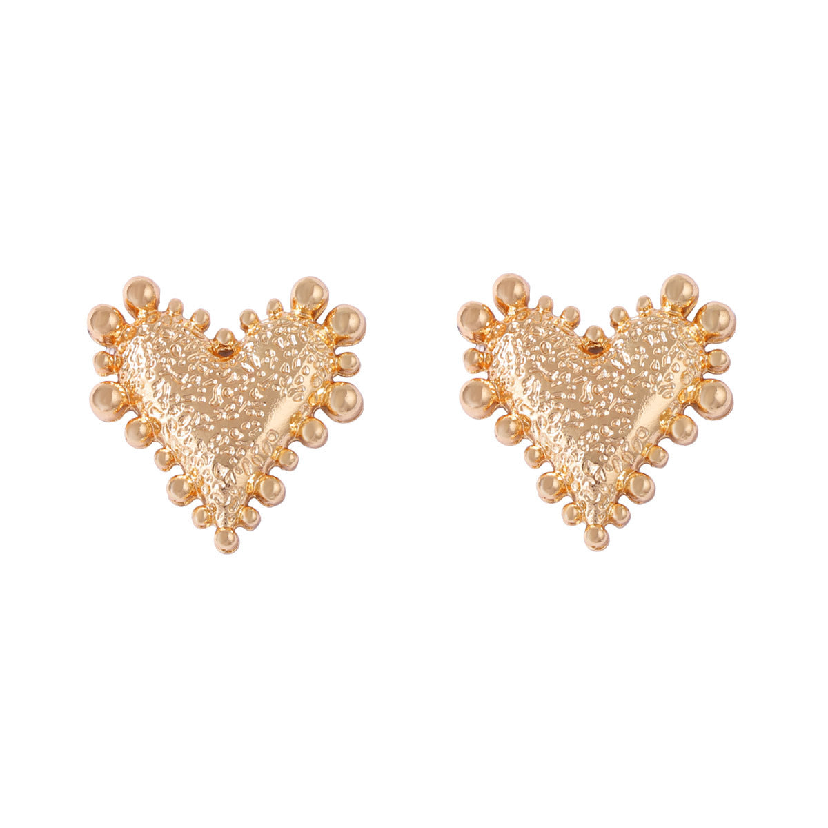 Chic Minimalist Alloy Hammered Heart-Shaped Stud Earrings with Round Bead Accents – Timeless Everyday Jewelry for Any Occasion