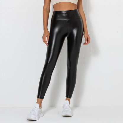 Spring Collection High Gloss Plus Size Faux Leather Leggings for Women Chic High Waisted Figure Hugging Trousers for Everyday Wear