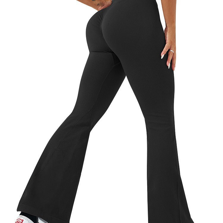 Seamless Cross Waist Peach Bottom Yoga Bootcut Pants Flattering Ribbed Fitness Leggings for Women for Gym Daily Wear