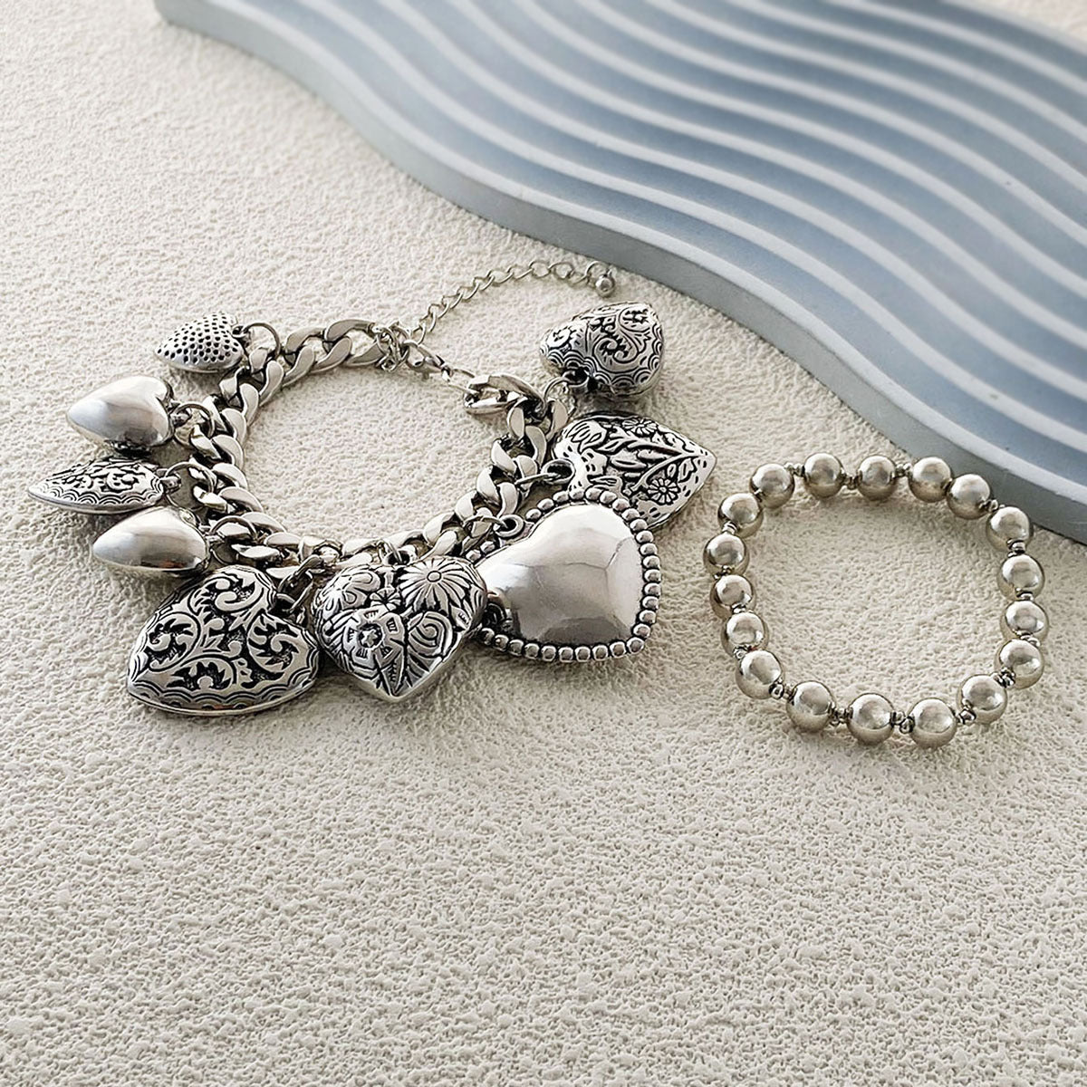Stylish Hip-Hop Punk Layered Heart Pendant Bracelet - Versatile Double Chain Design for Trendy Women