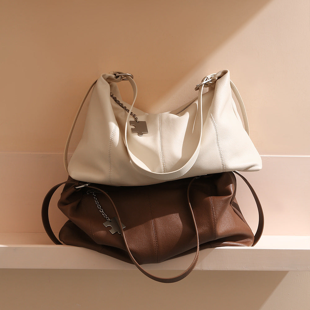 Sleek and Spacious Xiaomi Grain Texture Genuine Leather Tote Bag for Women Versatile Commuter Handbag for Urban Living