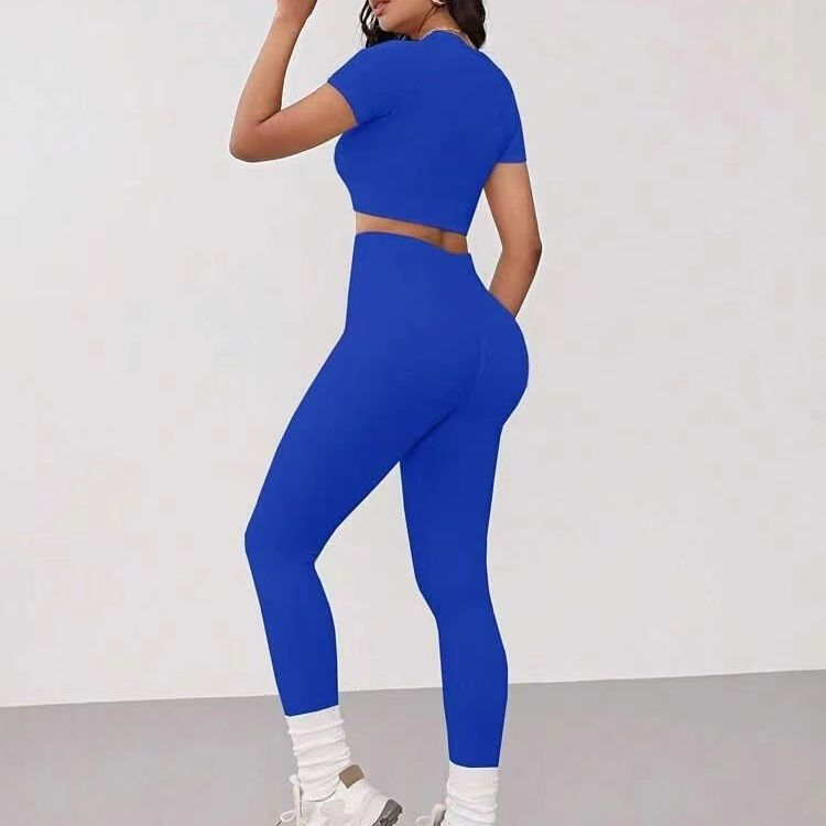 High Waisted Butt Lifting Control Pants and Short Sleeve Fitness Top Complete Yoga Set for Flattering Fit and Enhanced Performance