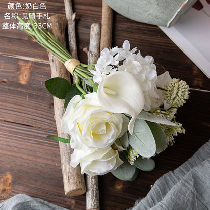 Realistic Faux Flower Bouquet for Home Decor – Stunning Wedding Handheld Floral Arrangement and Wall Decor with Elegant Roses – Model CF01200