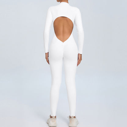 Zip Up Long Sleeve Yoga Jumpsuit for Women Comfortable and Versatile Fitness Bodysuit with Long Pants for Gym and Outdoor Wear