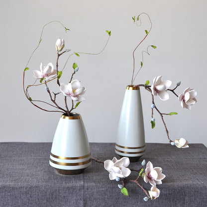 Elegant Magnolia Artificial Flowers -  EVA Cotton Home Decor Piece - Perfect for Living Room Styling & Photography Props - Stunning 3-Head Arrangement