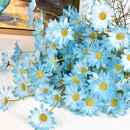 Realistic Light Blue Mini Daisy Silk Flowers – 4-Headed Dutch Flower Decorative Accents for Weddings, Home Decor, and Photography Props