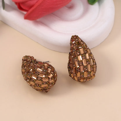 Trendy Droplet Gradient Colored Glass Ear Studs with Full Sparkling Crystals - Chic, Versatile, and Elegant Jewelry for Every Occasion