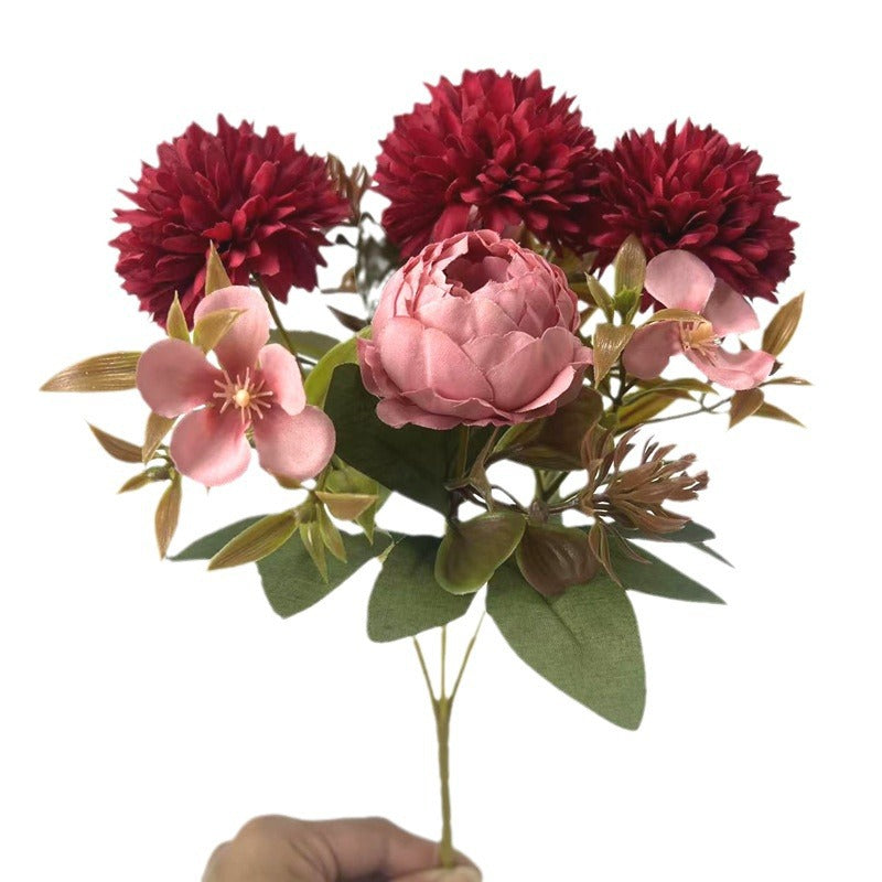 Elegant Nordic Style Artificial Hydrangea, Sweet Peony & Cherry Blossom Bouquet - Perfect for Wedding Decor & Event Props