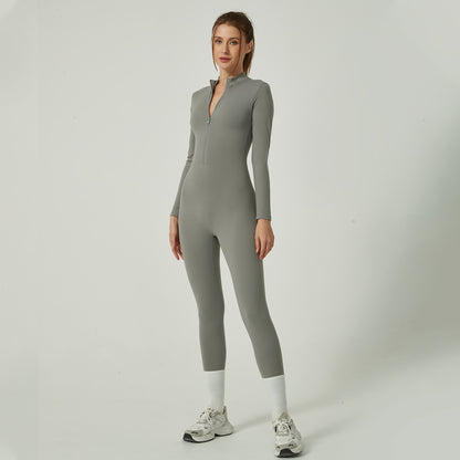 Long Sleeve Women's Shaping Bodysuit Yoga Jumpsuit with Half Zipper Comfortable and for Any Workout