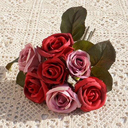 Stunning Miniature 7-Head Faux Rose Bouquet - Perfect for Weddings, Photography, and Home Décor