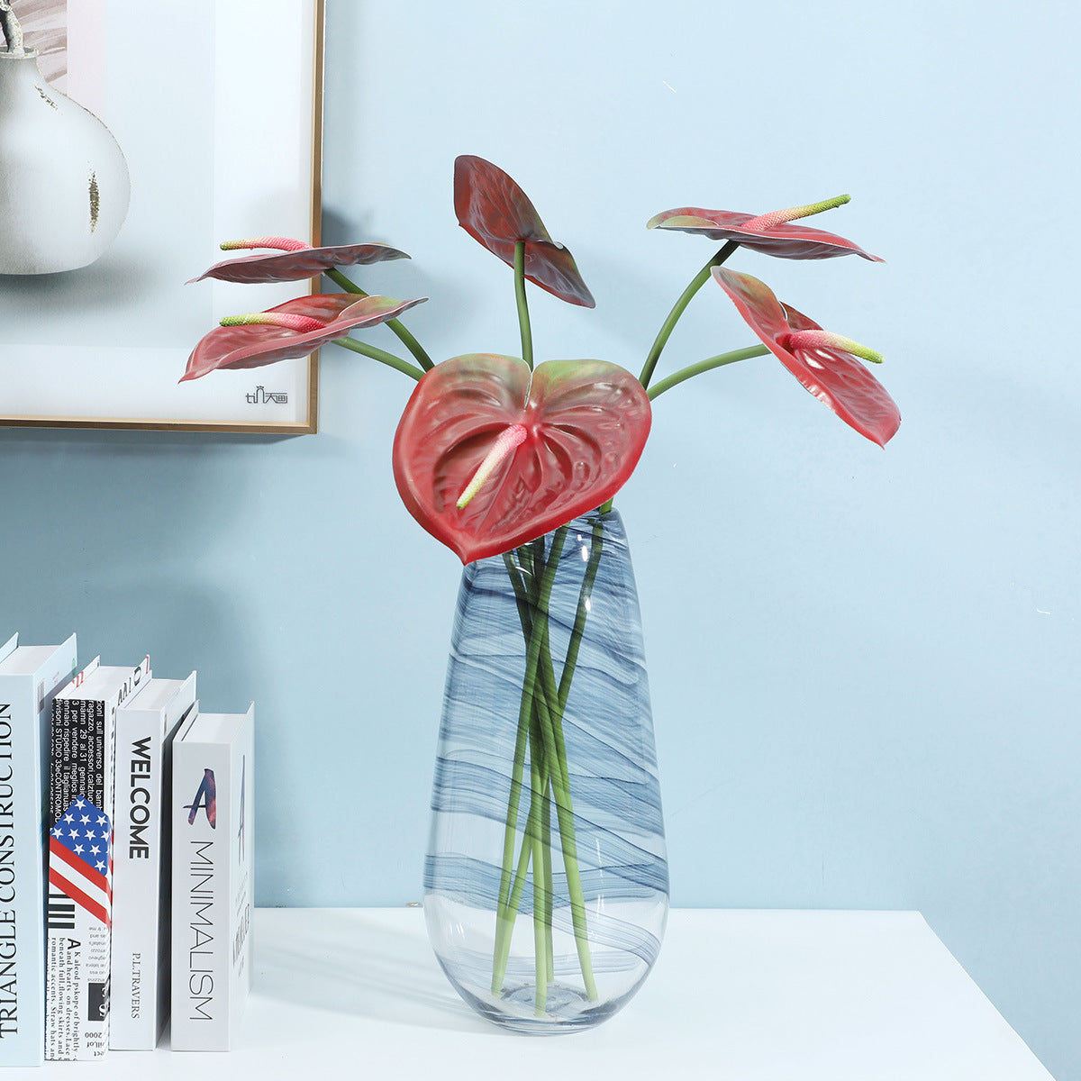 Luxurious Artificial Flamingo Pink Anthurium Flower Arrangement - Perfect for Studio Photography Props and Elegant Home Décor