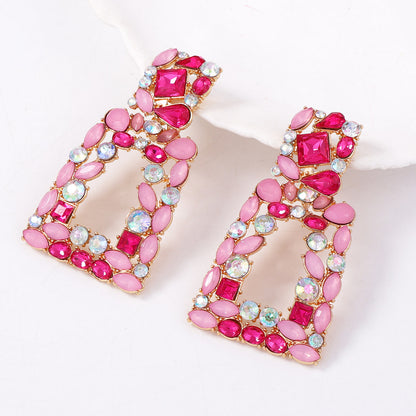 Chic Geometric Square Crystal-Embellished Earrings - Versatile and Unique Accessories for Every Occasion