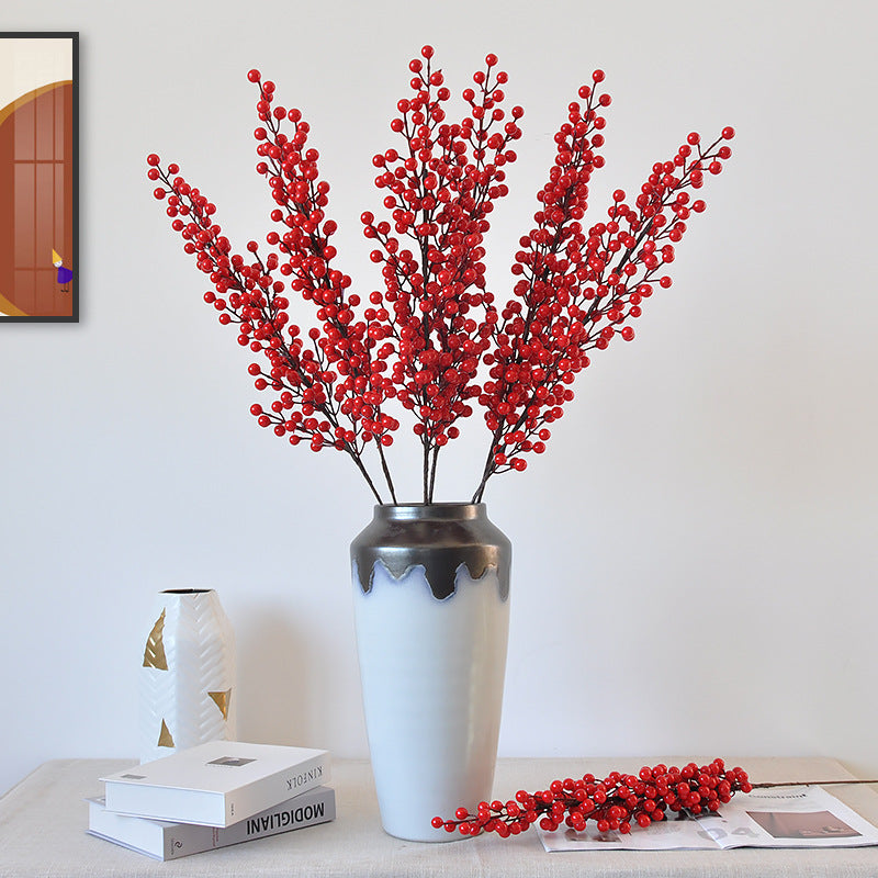 12 Pcs Artificial Long Branch Red Fruit Decoration for Home, Living Room, and Christmas - Perfect for New Year and Wedding Celebrations