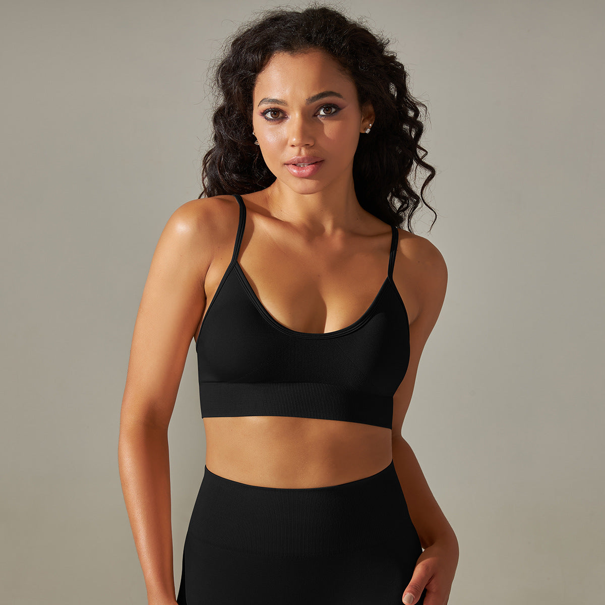 Seamless Knitted Yoga Top with Back Adjustable Thin Straps Shock Absorbing Sports Bra for Enhanced Support Comfortable and Breathable Workout Tank