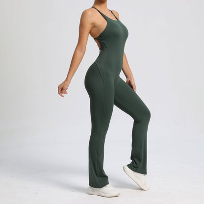 Adjustable Strappy Bodysuit Yoga Outfit Flattering Micro Flare Shaping Full Body Fitness Suit for Comfortable Movement and Workouts