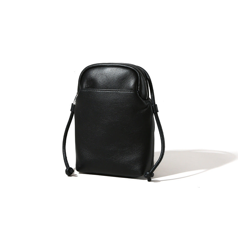 Women's Korean Inspired Single Shoulder Bag Full Grain Leather Crossbody Phone Purse for Commuting