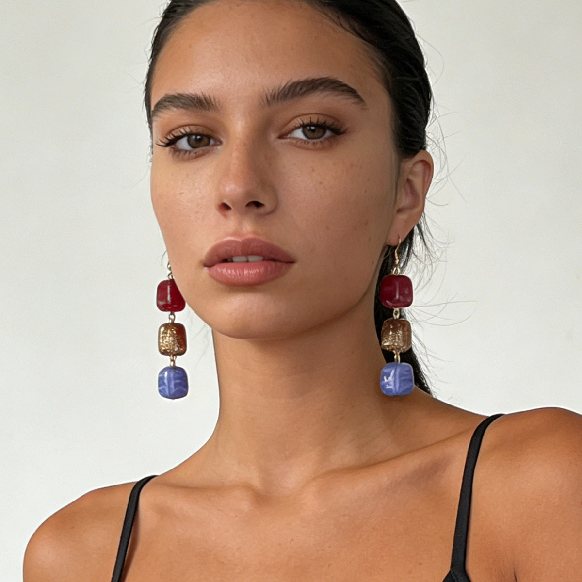 Stylish Geometric Colorful Resin Inlay Hook Earrings - Versatile Bohemian Tribal Earrings for Everyday Wear and Commute