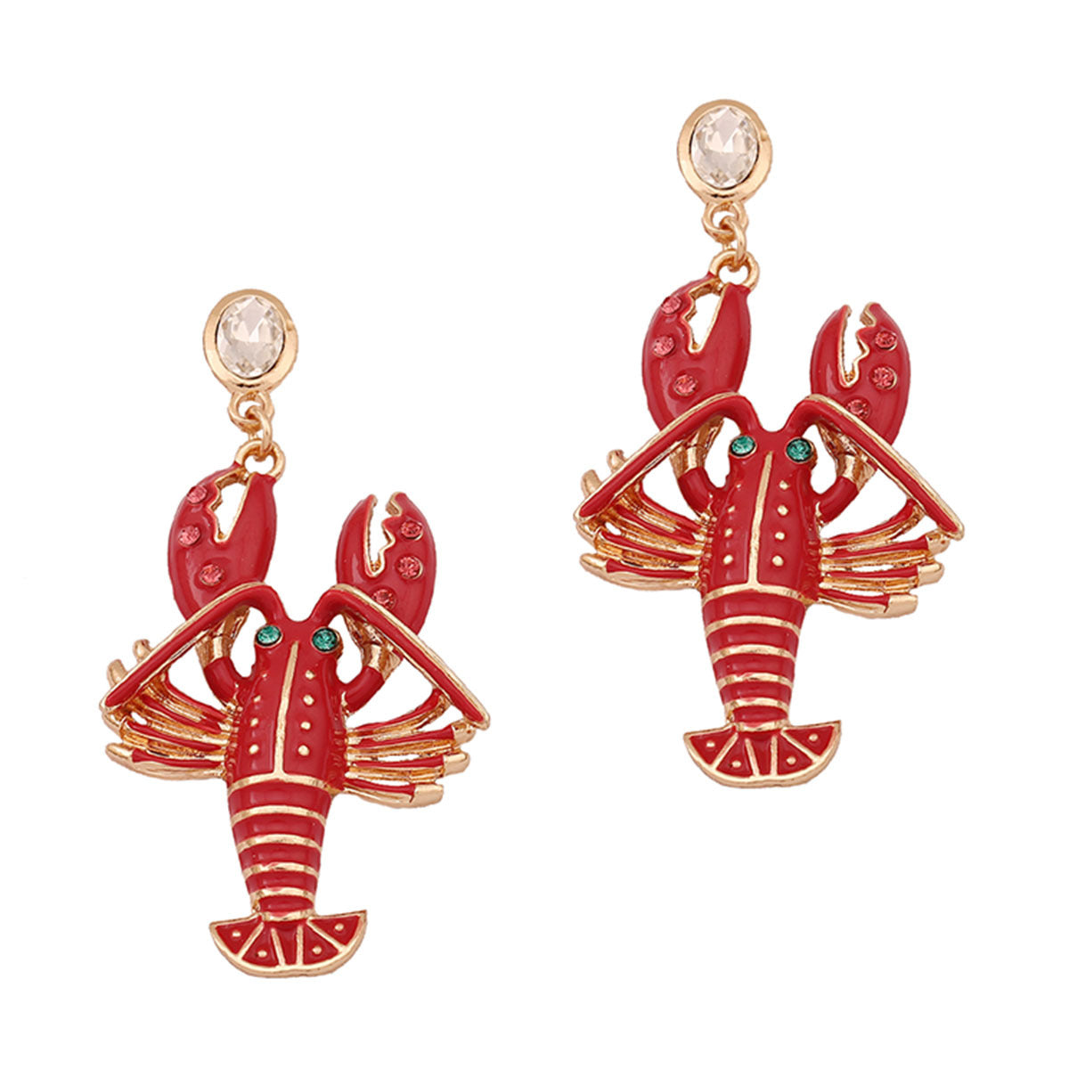 Exquisite  Creative Alloy Enamel Lobster Earrings with Dazzling Rhinestones - Make a Bold Fashion Statement