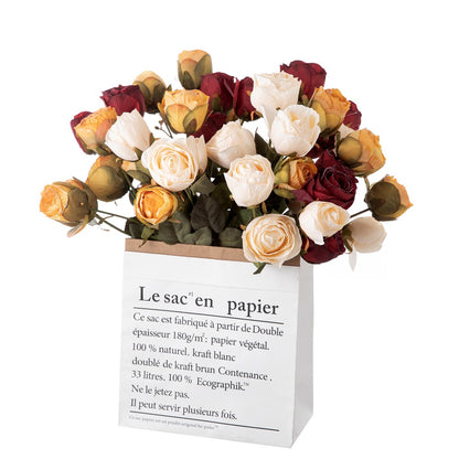 Stunning 3-Head Artificial Dried Rose Bouquet - Ideal for Weddings and Home Decor - Elegant INS Style Faux Flowers - YC1010