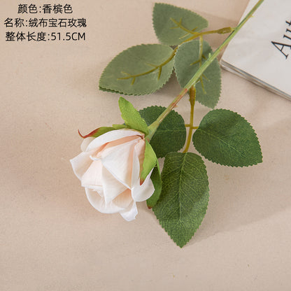 Luxurious Velvet Gemstone Rose Artificial Flower - Elegant Green Plant Decoration for Weddings and Events - Trendy Home Décor Craft - INS Style MW03340