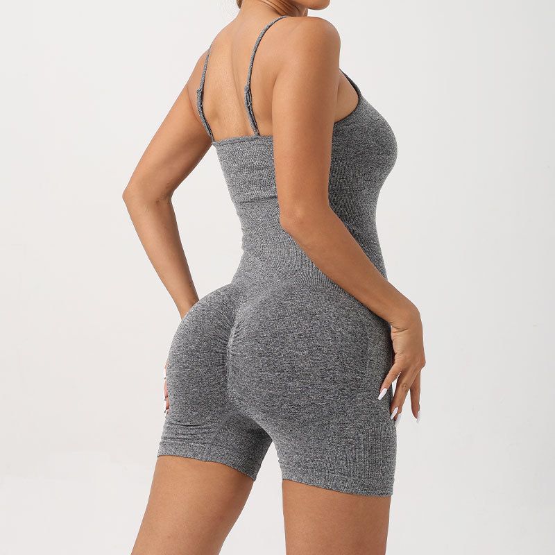 Seamless Sports Bodysuit with Built in Chest Padding for Yoga Fitness High Waist Tummy Control Short Jumpsuit with Supportive Tank Design