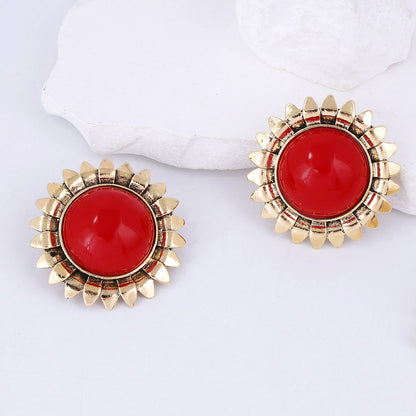 Chic Retro Luxury Geometric Sunflower Resin Alloy Stud Earrings for Women – Fashionable Statement Piece with Unique Design