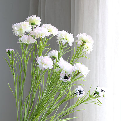 Charming Nordic-Inspired Artificial Flower Arrangement - Single Stem, 3-Headed Carthamus Flower - Perfect for Rustic Home Decor and Vibrant Floral Displays