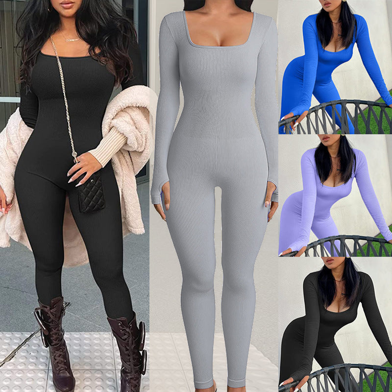 Fall Winter Seamless Long Sleeve Jumpsuit for Women Slim Fit One Piece Yoga Outfit with Leggings Ideal for Running and Active Wear