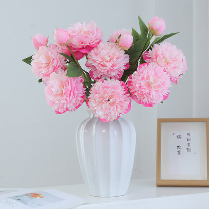 Elegant European-Inspired Single Stem 3-Head Peony Faux Floral Arrangement for Home and Outdoor Décor, Perfect for Event Styling and Photography