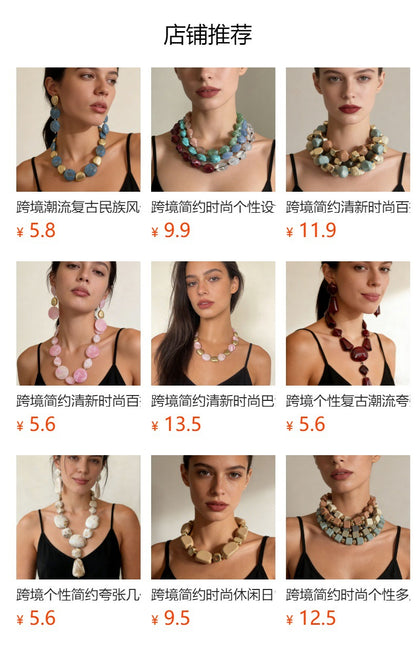 Exquisite Bohemian Vintage-Inspired Statement Flower Bead Necklace for Women - Unique Alloy and Resin Design Perfect for Any Occasion